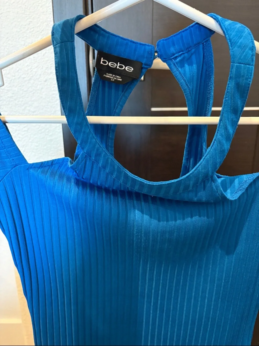 Bebe Bright Blue Ribbed off Shoulder Top - Picture 3 of 3